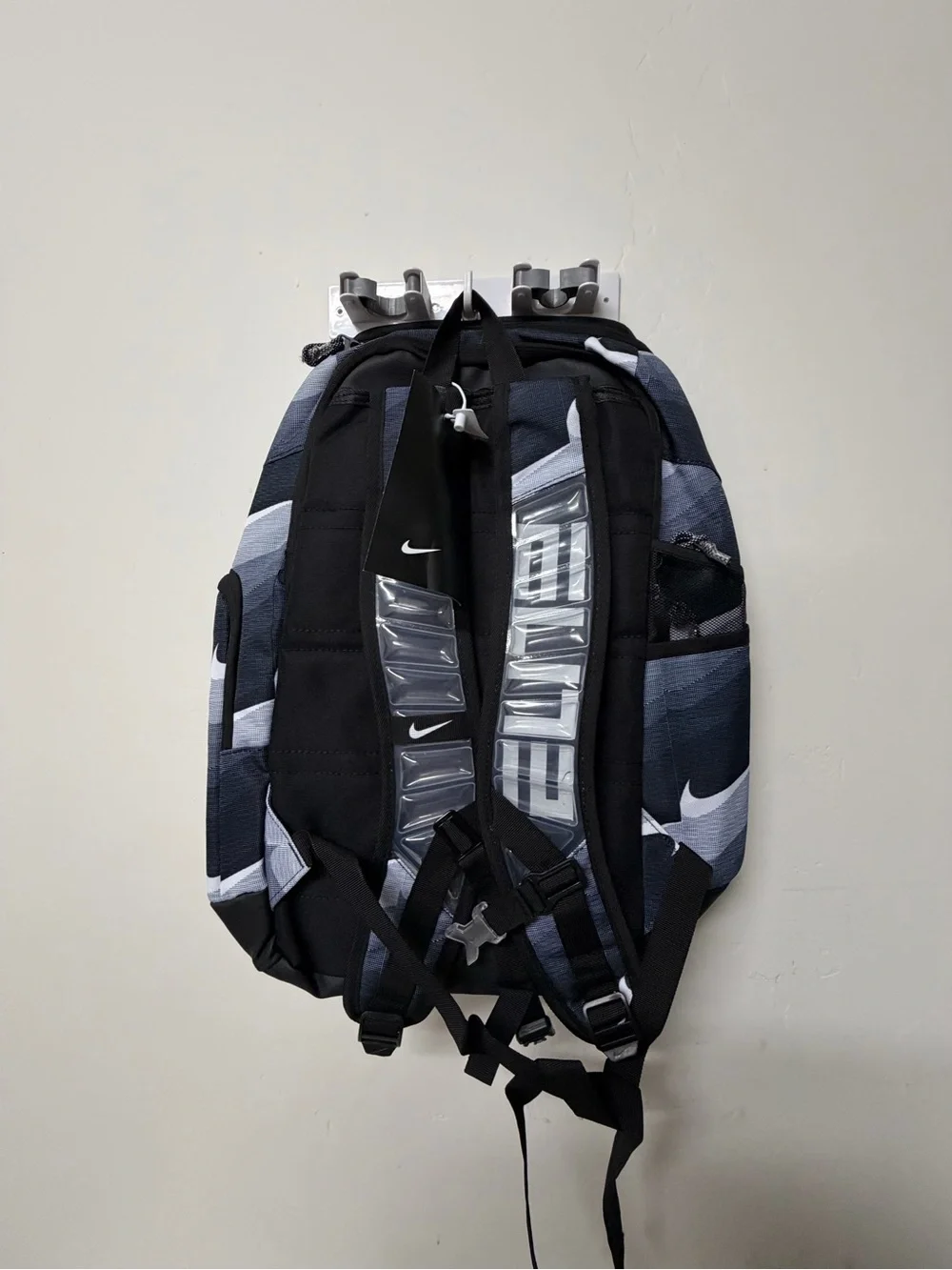 Nike Men's Black and Gray Swoosh Pattern Backpack
